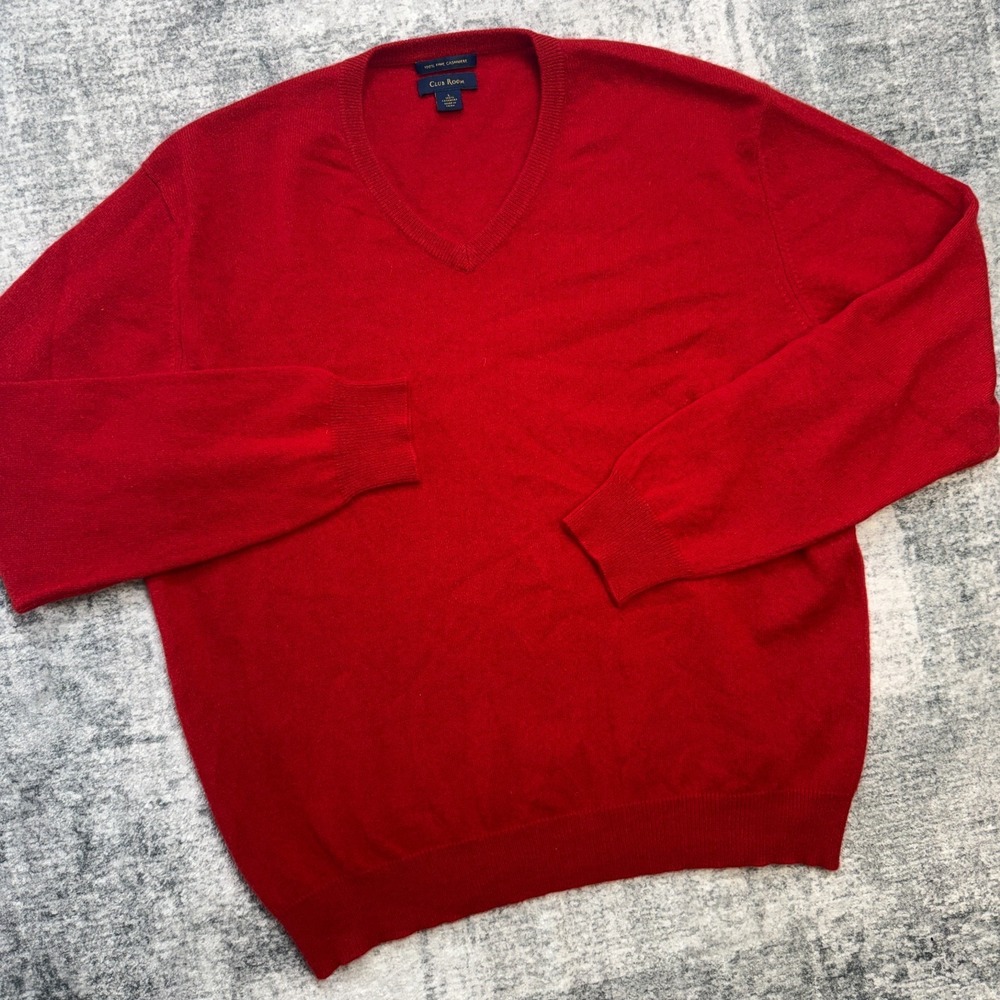 Club Room Cashmere Sweater Mens Large V-Neck Lightweight Jumper Holiday Preppy